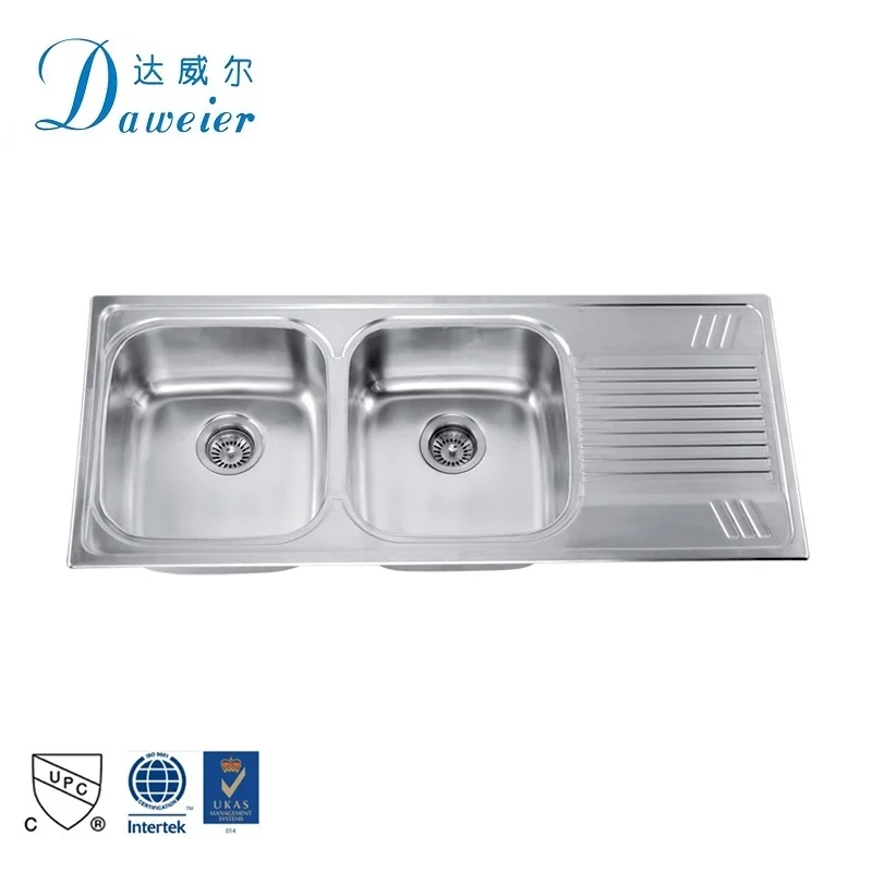 handmade sink kitchen Double Bowl Stainless Steel Kitchen Sink With drainboard