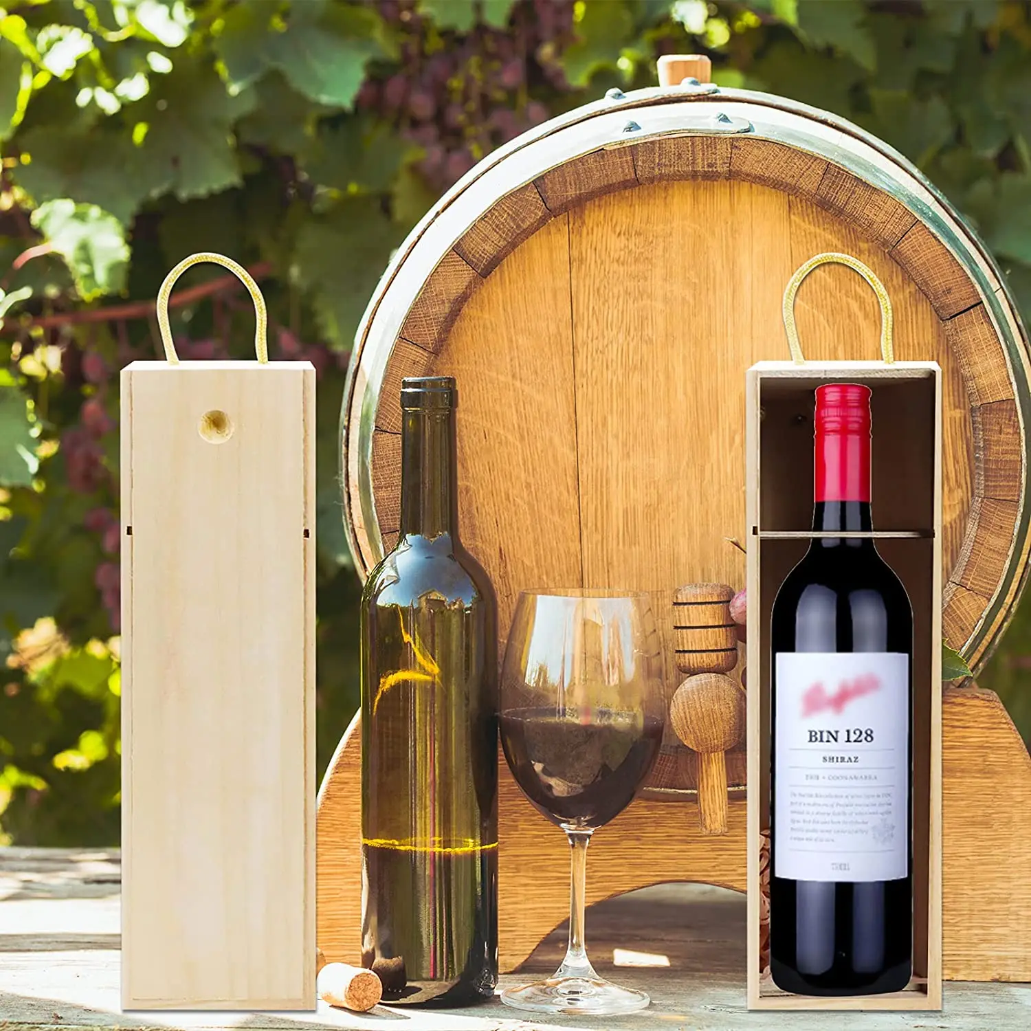 Wholesale Wooden Wine Box Single Wood Wine Bottle Storage Gift Box with Handle