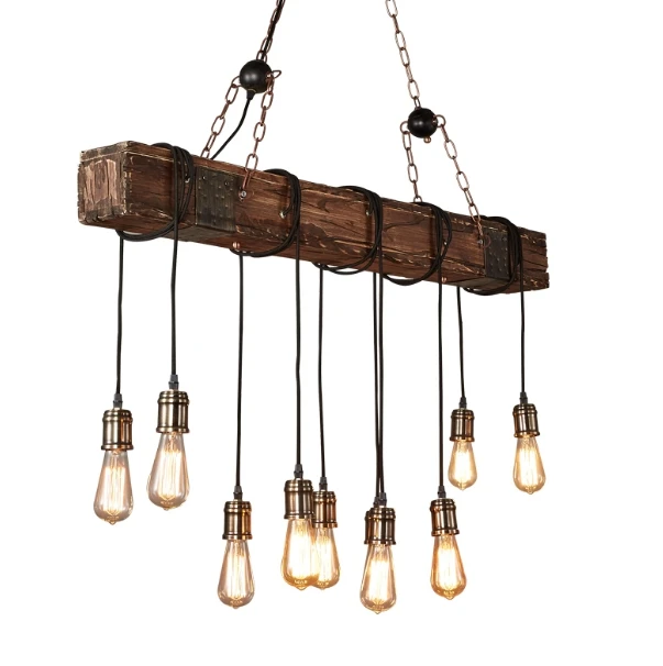 Industrial Natural chandeliers pendant lights modern luxury Natural Wood Lighting with Hemp Rope