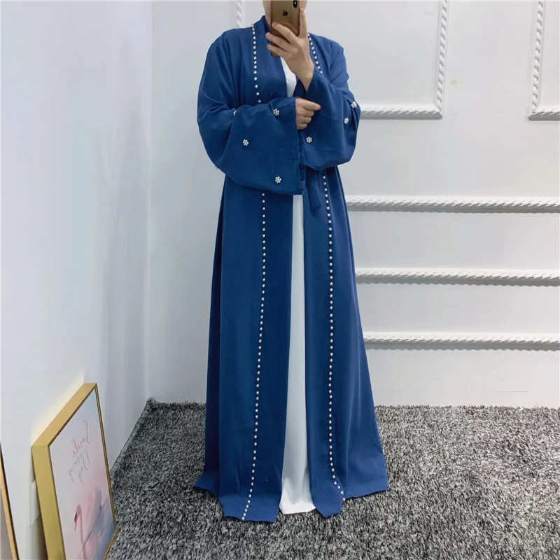 High quality simple nail-bead flowers women muslim kaften islamic clothing collection hijab religious meaning abaya gowns