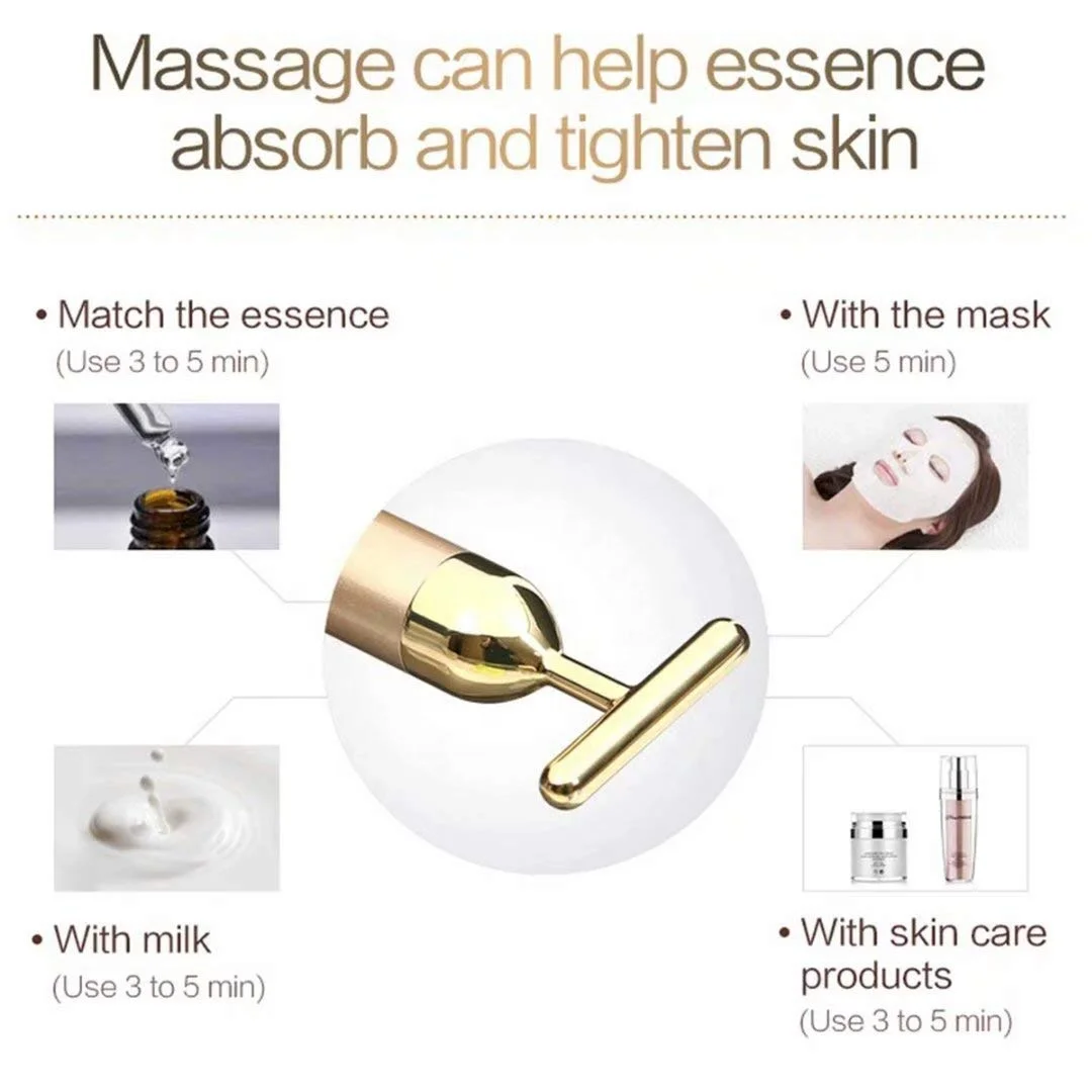 Private Label Masajeador Rodillo Facial 24K Gold Massage Energy Beauty Bar Electric Vibrating Skincare Face Roller Massager