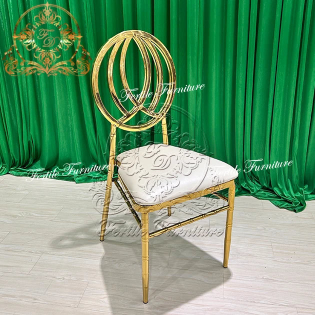 Modern Design Wedding Dining Hotel Banquet Gold Leg Stainless Steel White Leather Pad Gold Chairs for Event