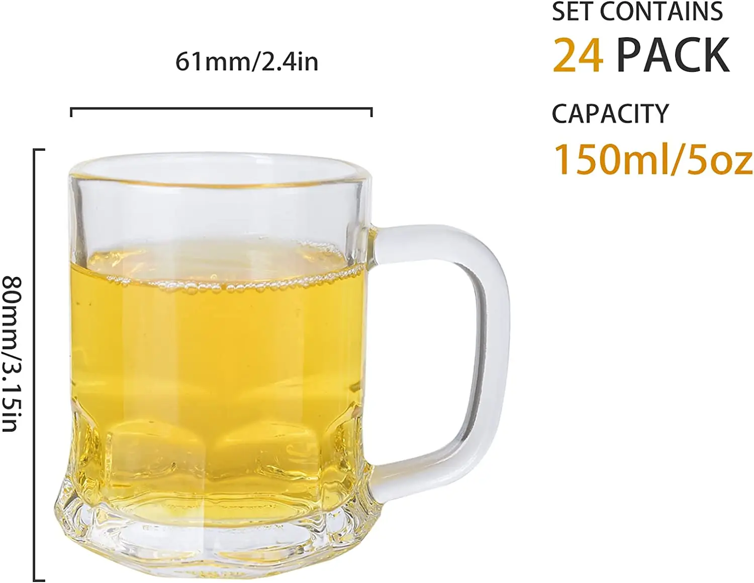 Mini Glass Beer Mugs with Handles Set 5oz Glass Beer Steins Tasting Glasses for Freezer, Beverage Drinking Glasses with Handle
