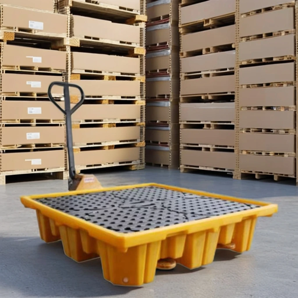 1210*1210 four Corrosion resistance 4 Oil Drums IBC Spill Containment Plastic Pallet with Drain