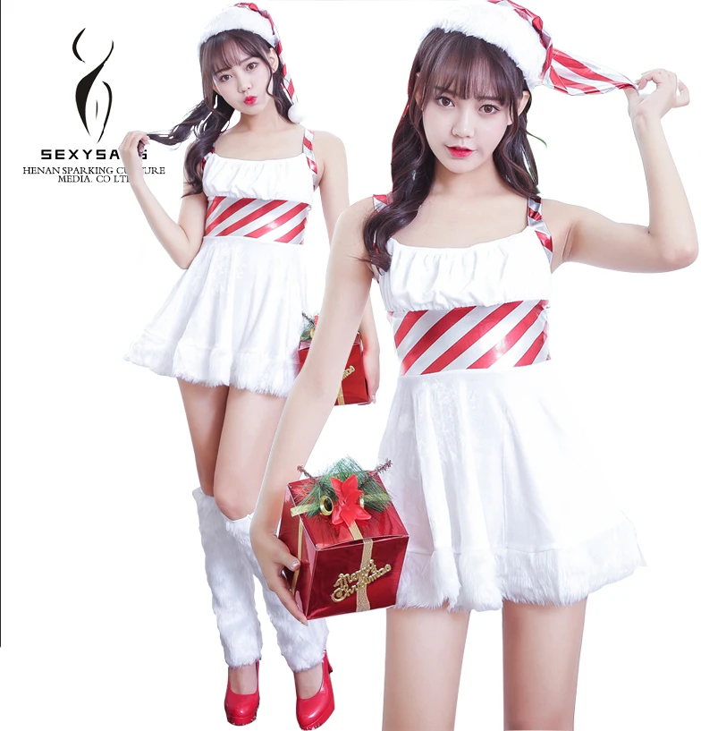 Новый дизайн 2021, горячая распродажа, Рождественский костюм, милые костюмы в стиле девушки, сексуальное платье в красно-белую полоску на поясе