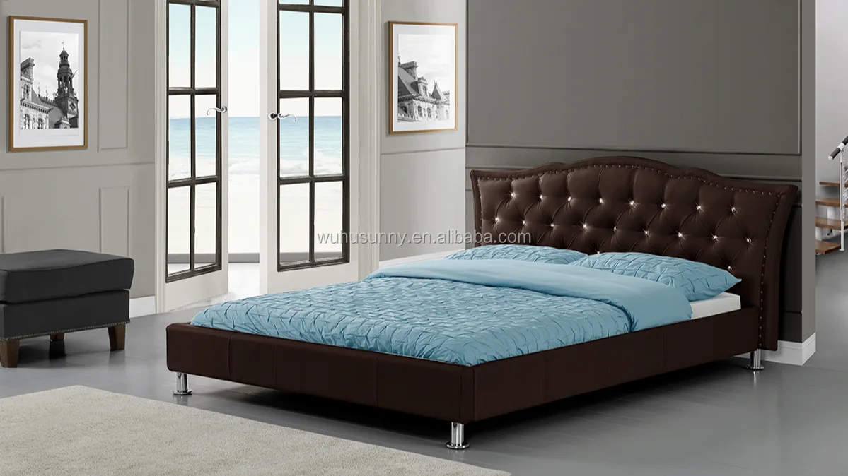 2022 Factory Direct High Quality queen size crush velvet fabric bed frame with headboard
