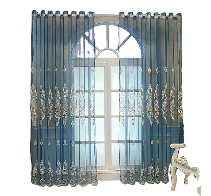European Style Embroidered Window Screen Transparent Gauze Curtain,Living Room Bedroom Curtain Fabric