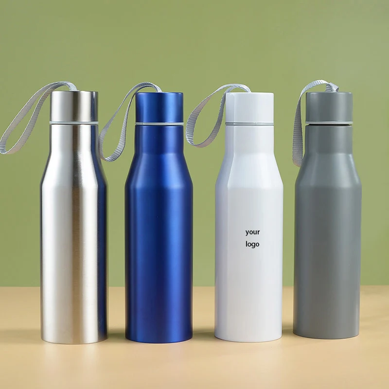 Promotional Gift 500ml White 304 Stainless Steel Double Wall Insulation  Sports Gym Water Bottles with Rope and  Custom Logo