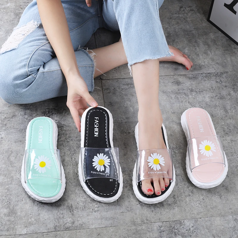 New Design Clear Daisy Lace Slippers Outdoor Indoor Slippers for Ladies