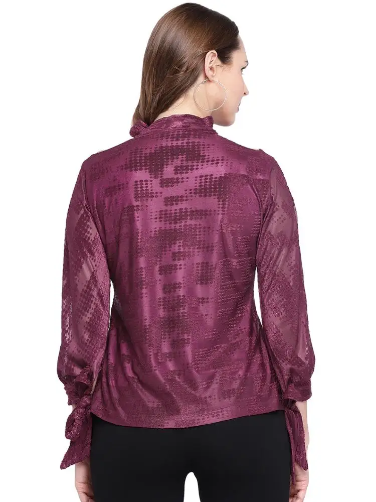 
DESIGNER TOP IN WINE WITH COLLAR AND TIE-CUFFS 