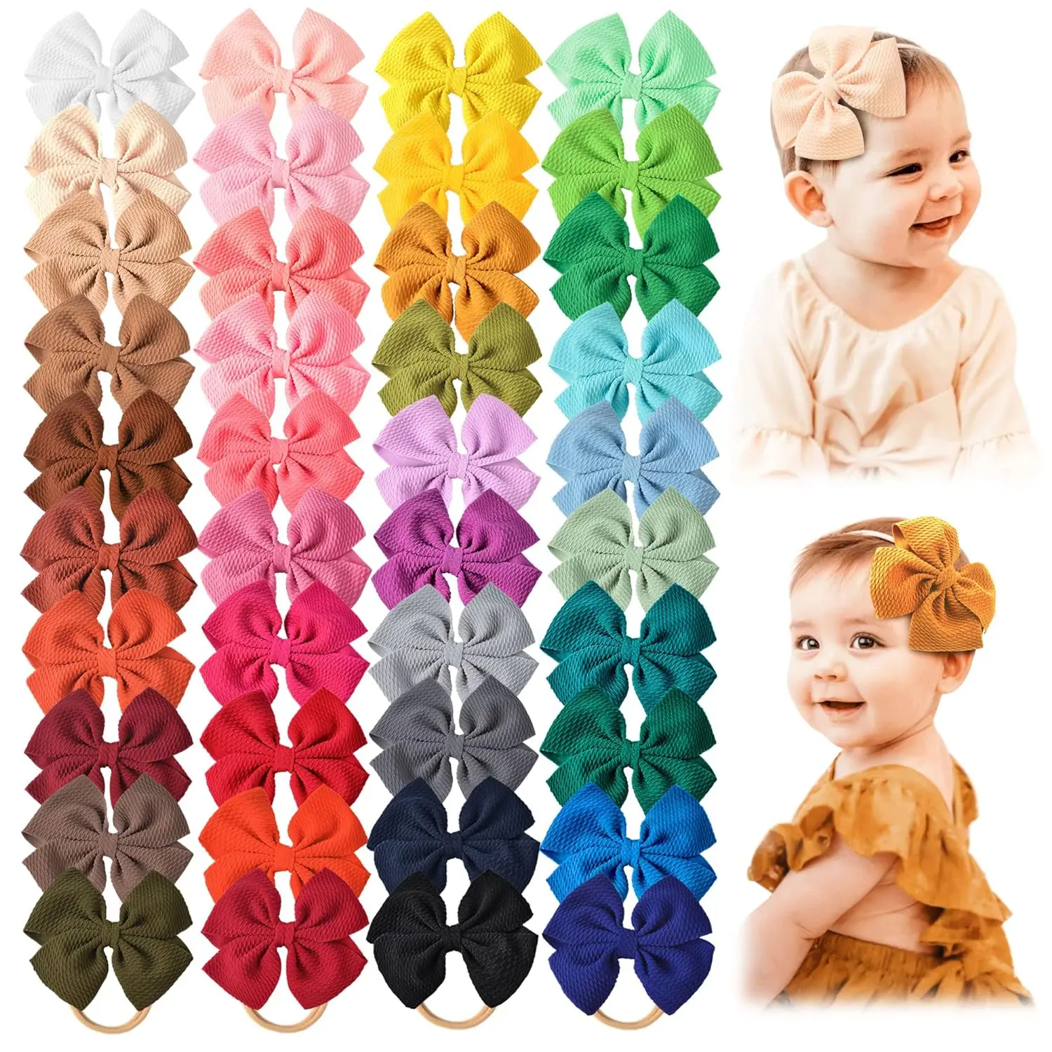 40 PCS Big Bows Baby Headbands Nylon Hairbands Baby Bows Elastics for Baby Girls Newborn Infant Toddler Child Hair Accessories