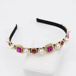 Женский обруч для волос в стиле барокко, простой многоцветный обруч для волос в стиле ретро, с квадратным жемчугом, металлический обруч для невесты, аксессуары для волос