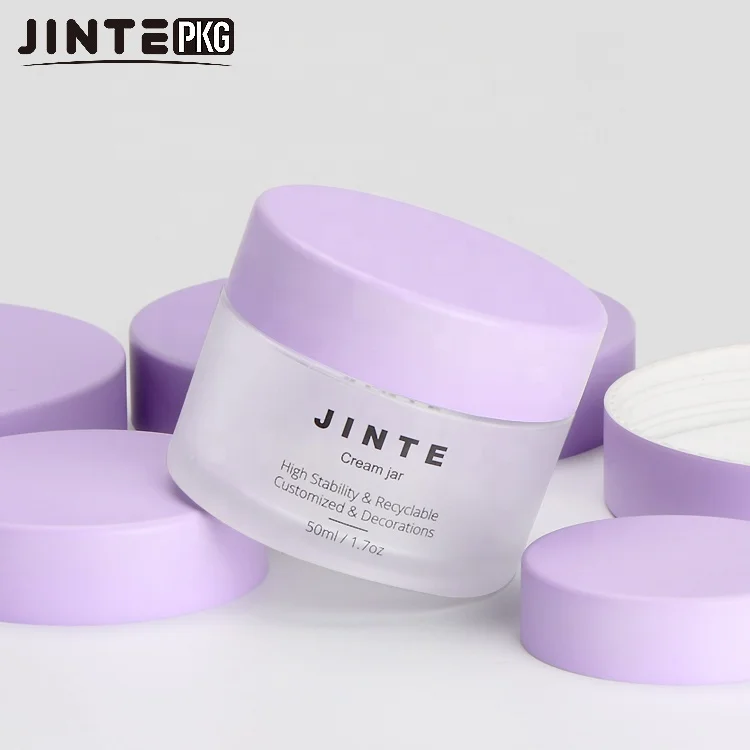 Wholesale Sweet Packaging Container 5g 10g 15g 30g 50g Frosted Jar 1oz with Matte Purple lids for Lip Scrub Acrylic Powder