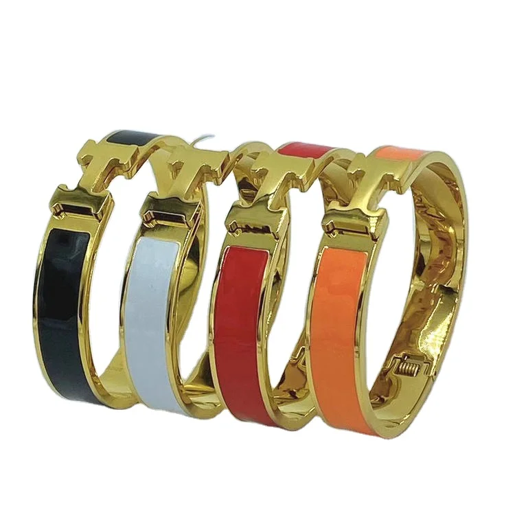 
Fashionable New Designs Colorful Dubai Gold Filled H Letter Enamel Bangle for Women 