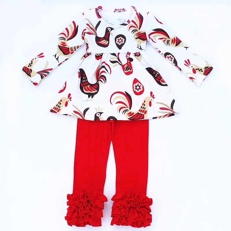 Toddler clothing for Thanksgiving Day winter baby clothes high quality clothing Turkey printed ruffle dress sets for holiday