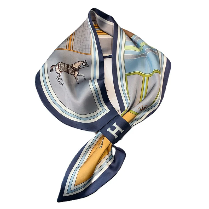 Korean New design horse pattern imitated silk fashion scarf women neck decoration edge scarves