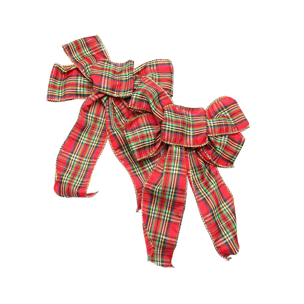 Проводной тканый бант из ленты в клетку, Рождественское украшение на заказ