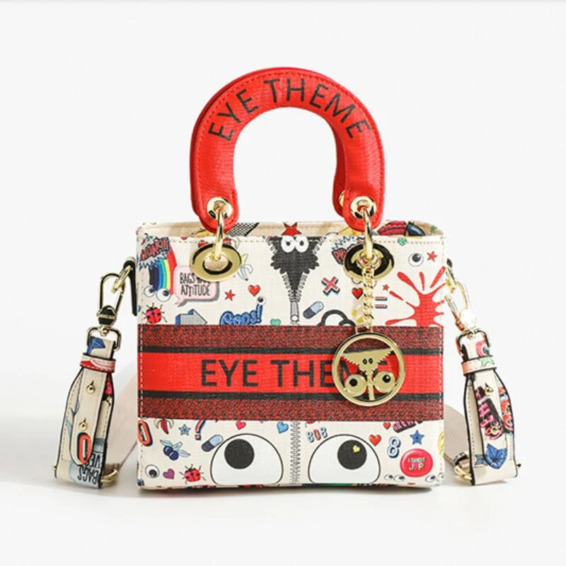 Luxury designer big eye theme printing graffiti ladies crossbody tote bag handbag hand bag
