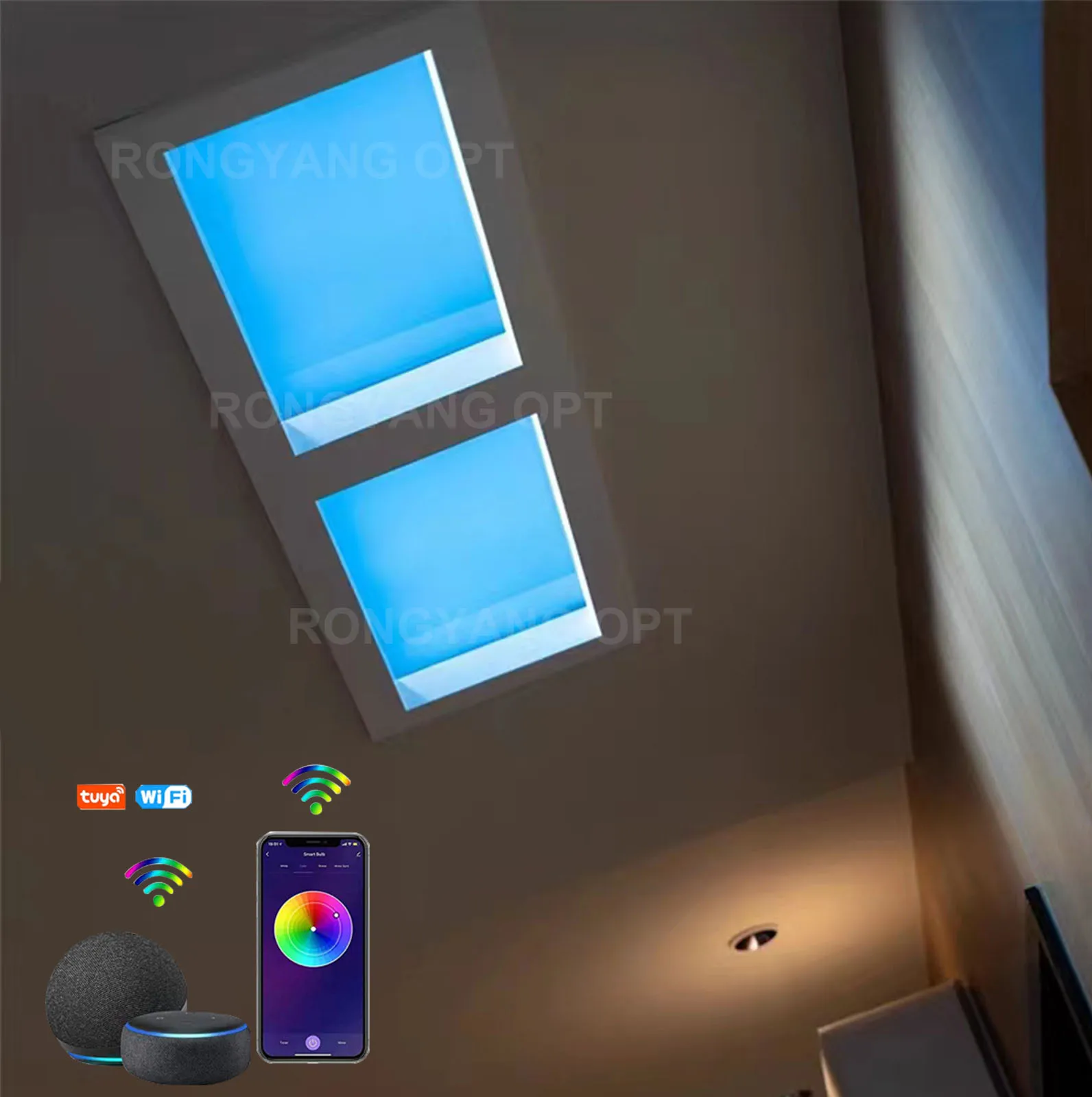 RYOPT led indoor artificial sunlight skylight ceiling panel roof window smart blue sky light