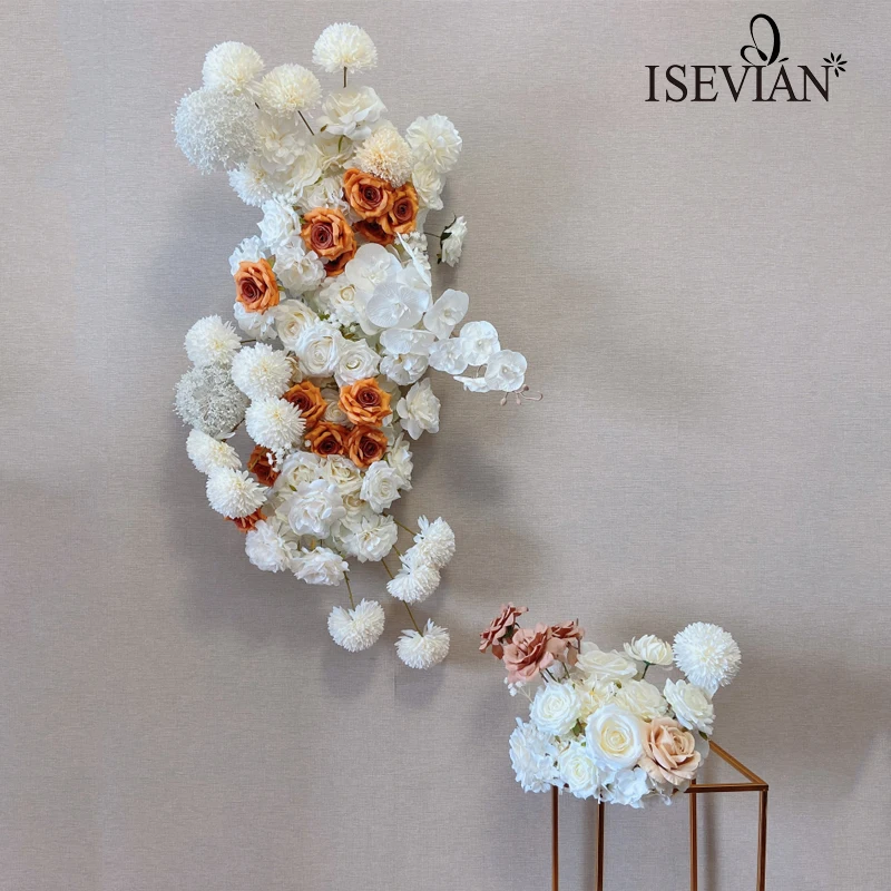 ISEVIAN White Rose Orchid Artificial Silk Flower Wall Panel Backdrop Arch Arrangement for Wedding Event
