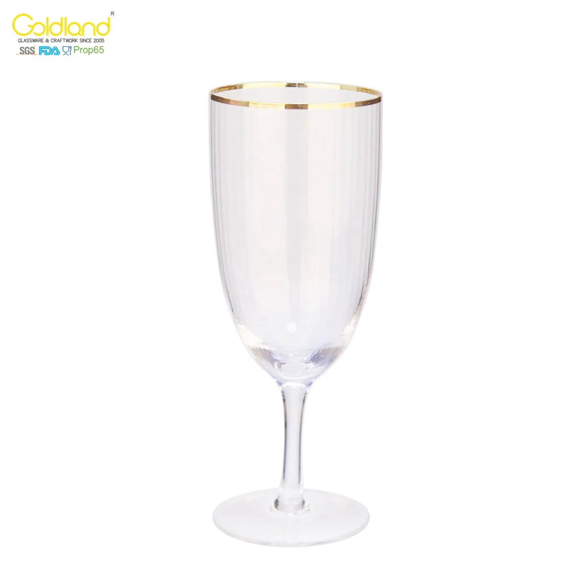 Handmade lead free crystal vintage Double Gold Rimmed Water Goblet Glasses for drinking