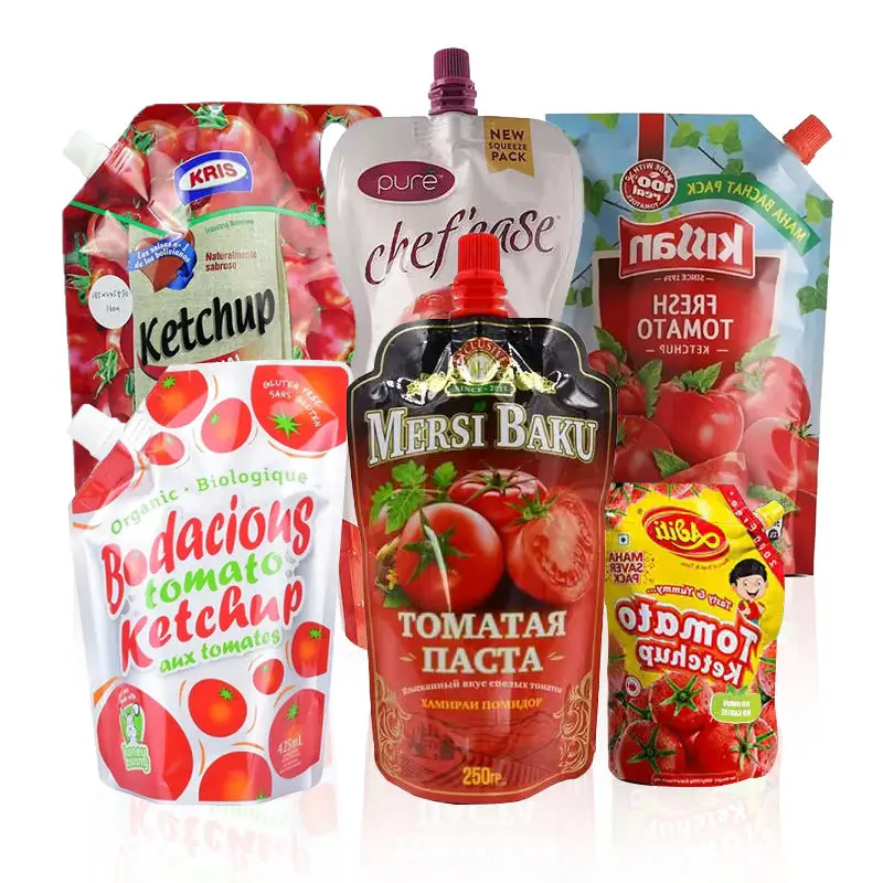 High Quality Liquid Stand up Plastic Tomato Sauce Kechup Packaging Spout Pouch Resealable Plastic Bags Doypack With Nozzle