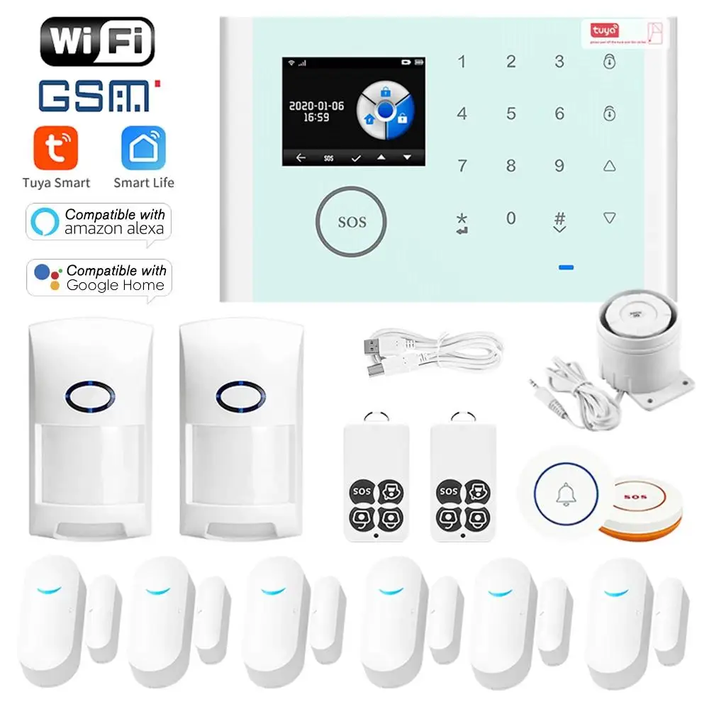 WiFi+GSM+GPRS 3 IN 1 Wireless Network 433MHz Smart Alarm System Home Security With Tuya APP Remote