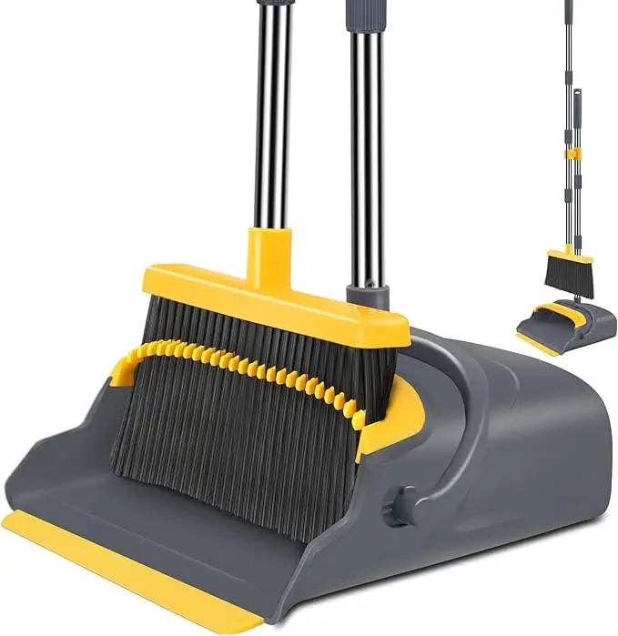 For the home Broom set Set Set for office Indoor Outdoor Sweeping Standing broom Dust tray (grey-yellow)