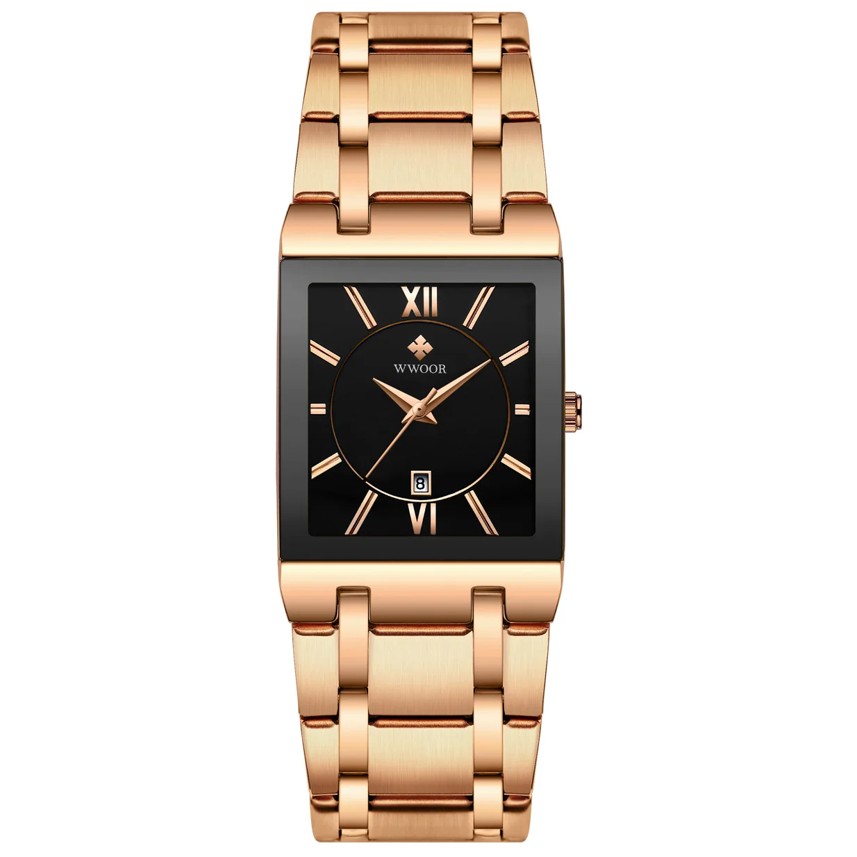 
WWOOR New Bands Stainless Steel Waterproof Wrist Watches set Brand Luxury Gold Black Quartz Minimalist Square Clock Date Watch 
