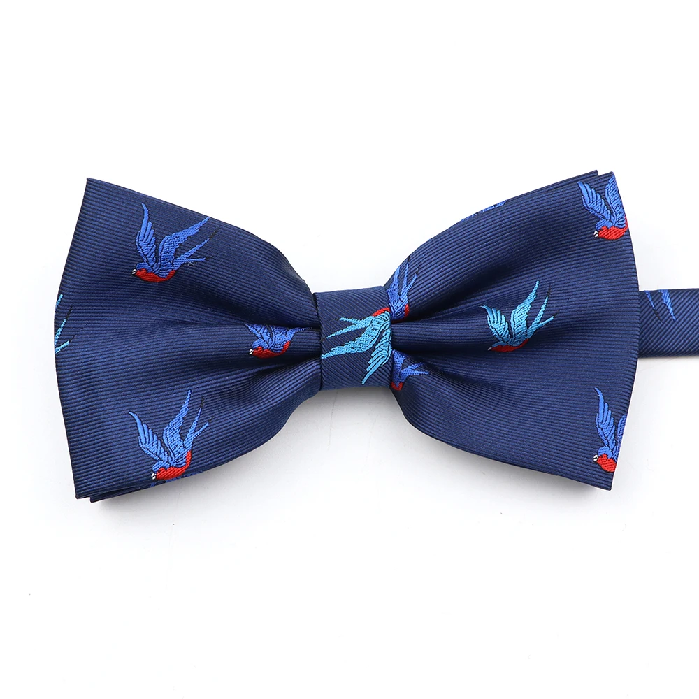 New Men Bow Ties 100% Microfiber Jacquard Woven Blue Cartoon Animal Pattern Bowtie for Party Wedding Festival Family Gift