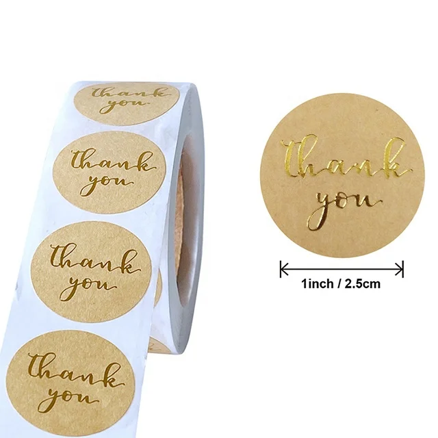 Custom Thank You Stickers for Small Business Adhesive Paper Gold Stamping Round Seal Label Stickers