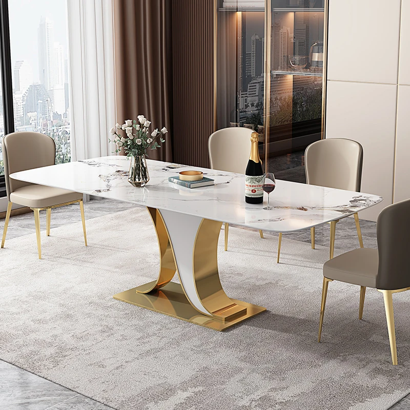 Top Fashion Nordic Modern Style Set 6 Seater And Chairs Marble Dining Table