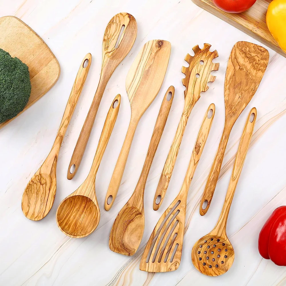 12 piece Olive wood wooden cookware kitchenware case set wood spurtles  heat-resistant kitchen cooking tools utensil set