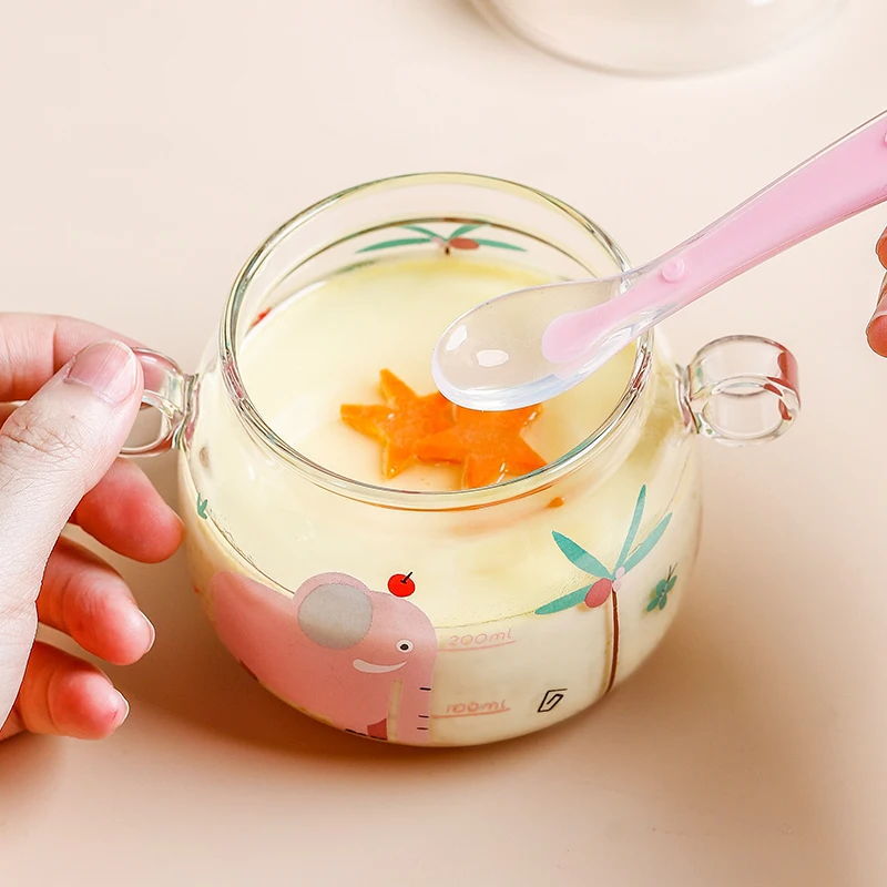 Double Ear Bowl With Scale High Borosilicate Glass Transparent Steamed Egg Custard Stew Cup Household Baby Glass Bowl With Cover
