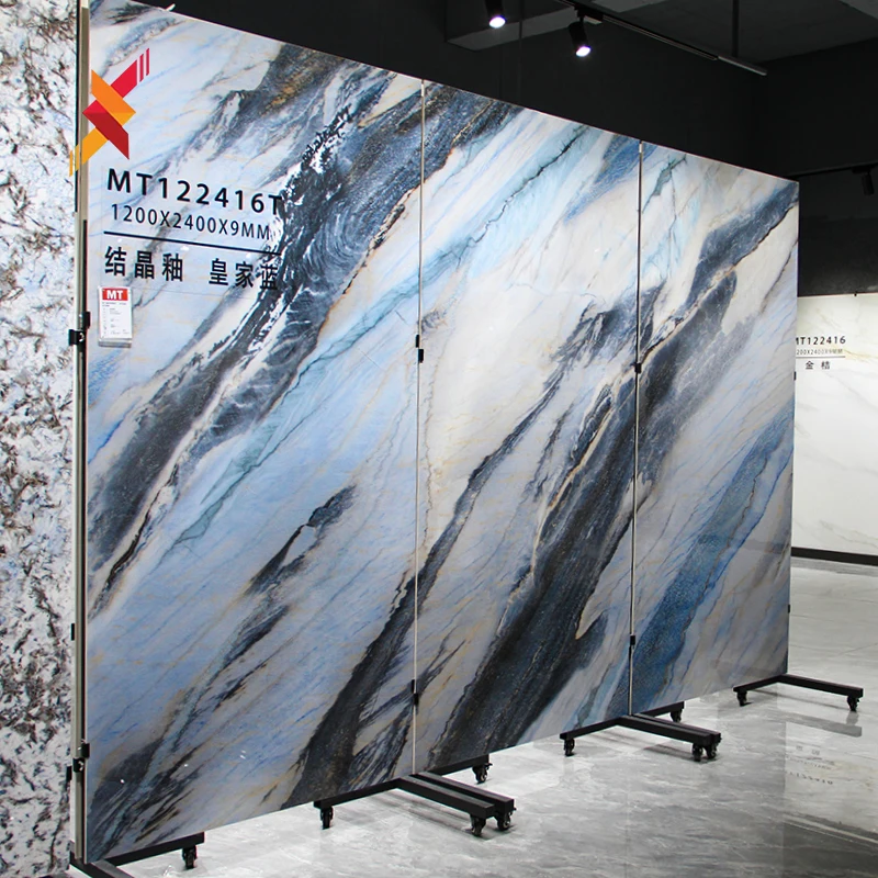 1200x2400 Wall Background Sintered Slabs 9mm Artificial Stone 9Mm Artificial Kitchen Benchtop Blue Quartz Stone