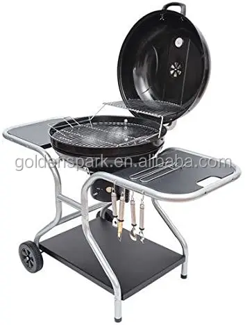 New Deluxe Charcoal Trolley Barbecue Grill with Wheels - Black