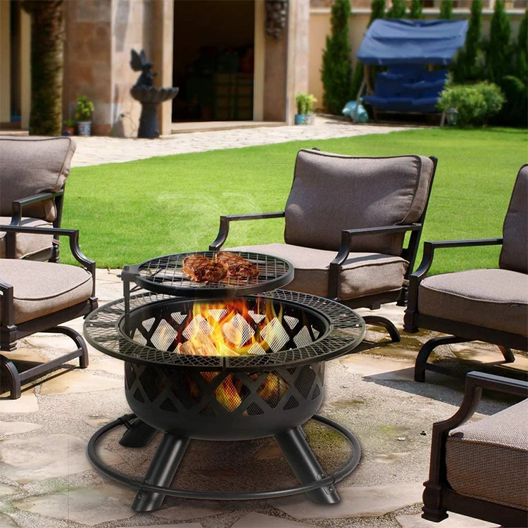 32in Steel Outdoor Fire Pit Wood Burning bbq Fire Pit Portable Fire Pit With Removable Cooking Grill