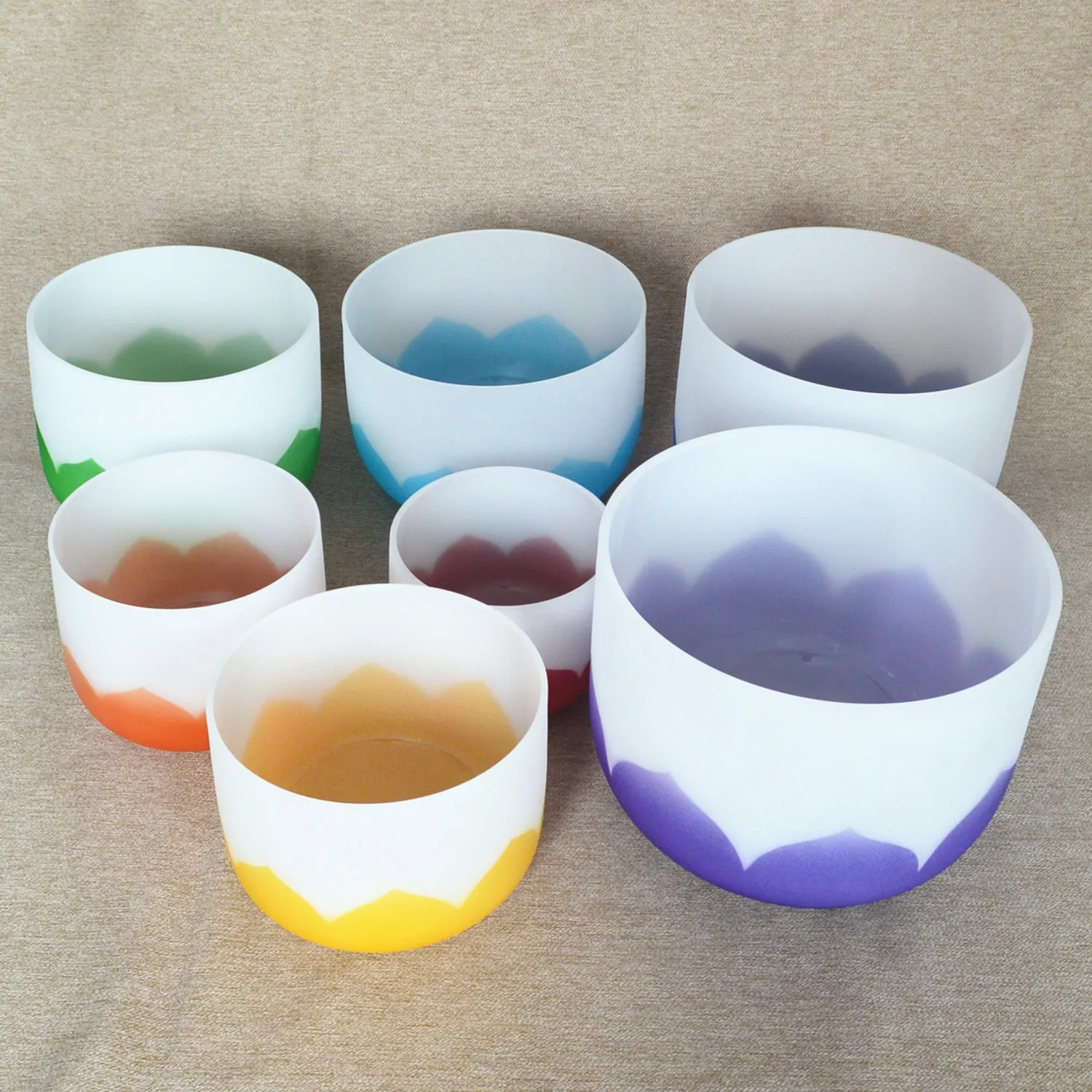 HF Chakra Tuned 432Hz 440Hz Chakra Lotus Design Quartz Crystal Singing Bowls Set with free mallet and o-ring