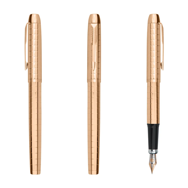 High Grade Rose Gold Metal Parker Fountain Pen with Lines Engraved Exquisite Roller Pen for Professional Gifts