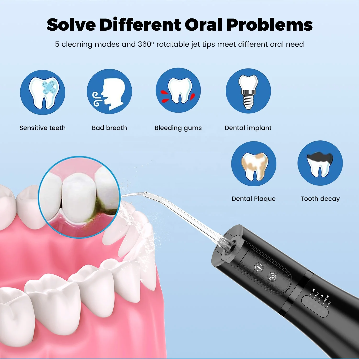 400ML Cordless Oral Irrigator Rechargeable Portable Dental Teeth Whitening Home Travel 5 Modes Water