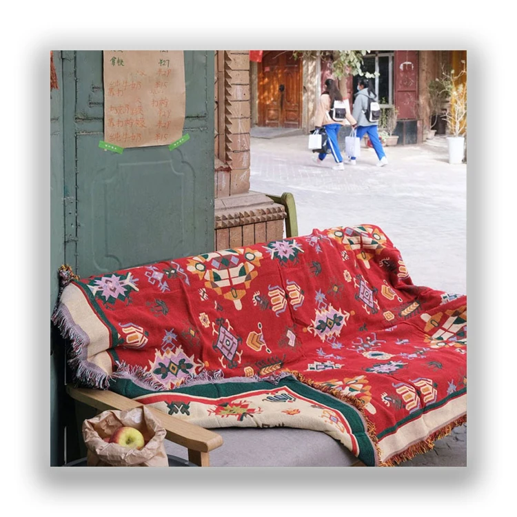 Popular Outdoor Blanket Patio Travel Camping Cotton Knitted Beach Towel Blanket