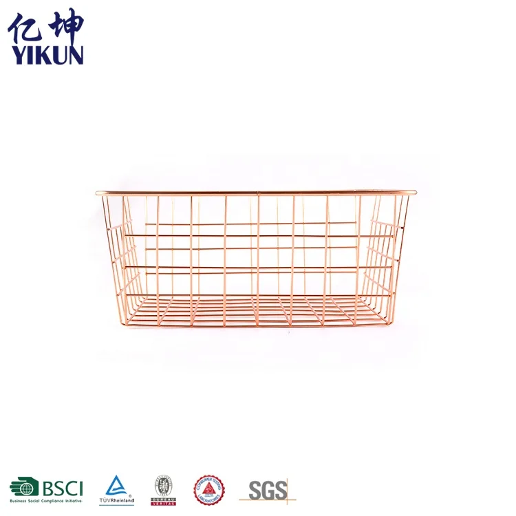Decoration Metal Wire Home Goods Storage Baskets Rose Gold Iron Wire Fruit Basket