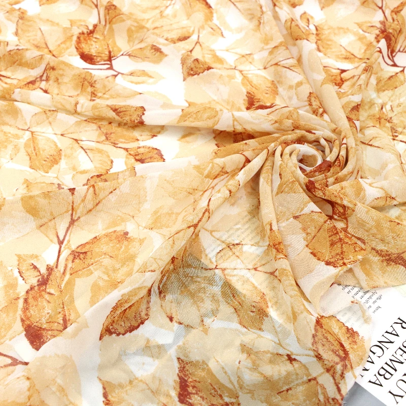 New Leaf Pattern Chiffon Calico Dress Silk Scarf Fabric High Quality Muslim Turban Fabric