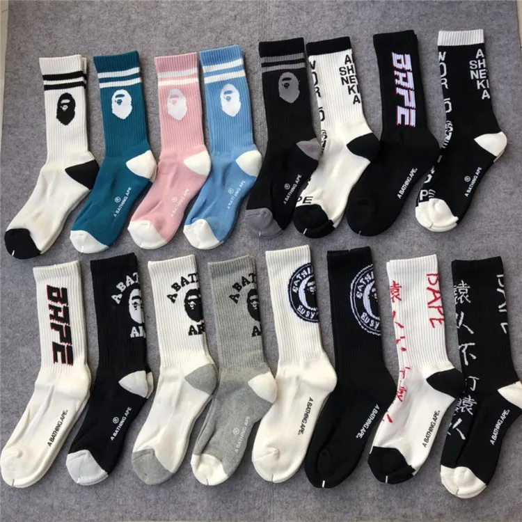 Wholesale High Quality Unisex Casual Cotton Bapees Crew Ape Socks Bulk Designer Sports Socks for Men