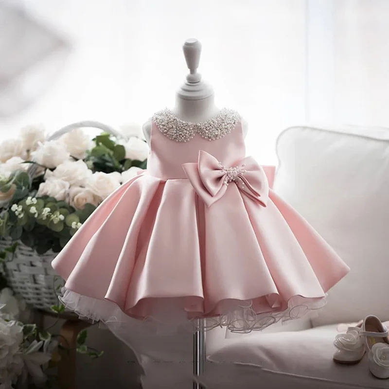 Wholesale Newborn Baby Girl Party Beaded Dresses Christening Party Event Frock Girls Princess dress for girls