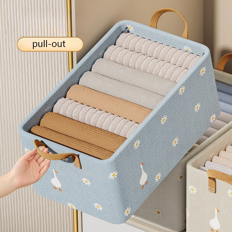 Bedroom Closet Blue Beige Nonwoven Baskets Storage Clothes Organization Wardrobe Drawer Underwear  Clothing Foldable Storage Box