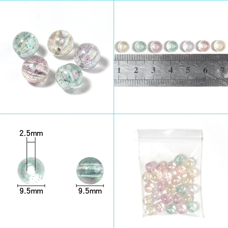 XuQian 100pcs Acrylic Sparry Transparent Color Straight Hole Round Bead for DIY Jewelry Making B0210
