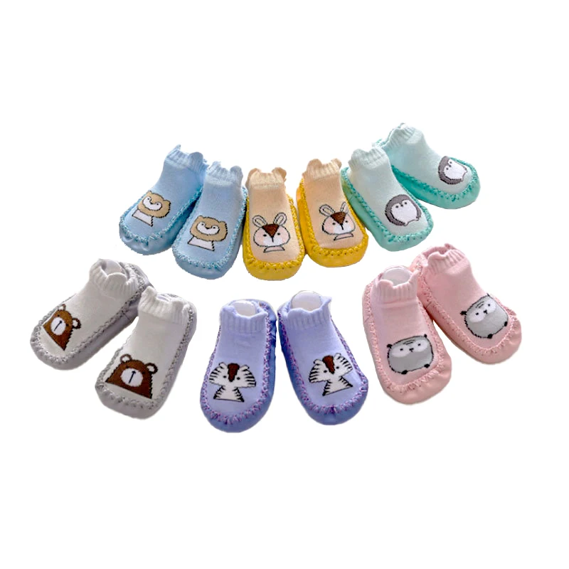 0-2 years old cute cartoon animal soft cotton non-slip floor thick short tube newborn baby shoes socks