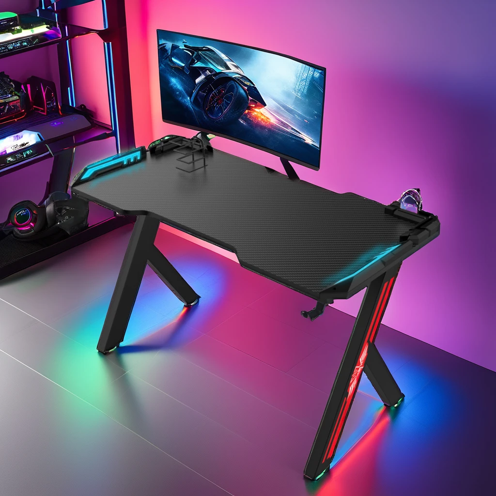 Оптовая Продажа с фабрики 120 см роскошный черный RGB светодиодные фонари игровой стол киберспортивный подстаканниками