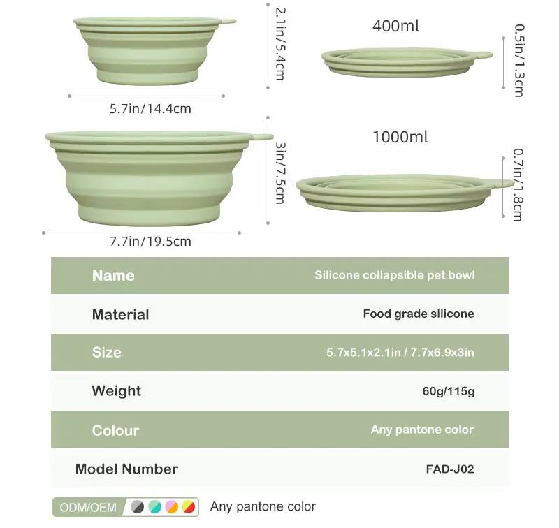 BPA free Portable Silicone Pet Dogs Water Bowls Dish Bowl Feeding Pet Folding for Traveling Collapsible Camping Walking Outdoor